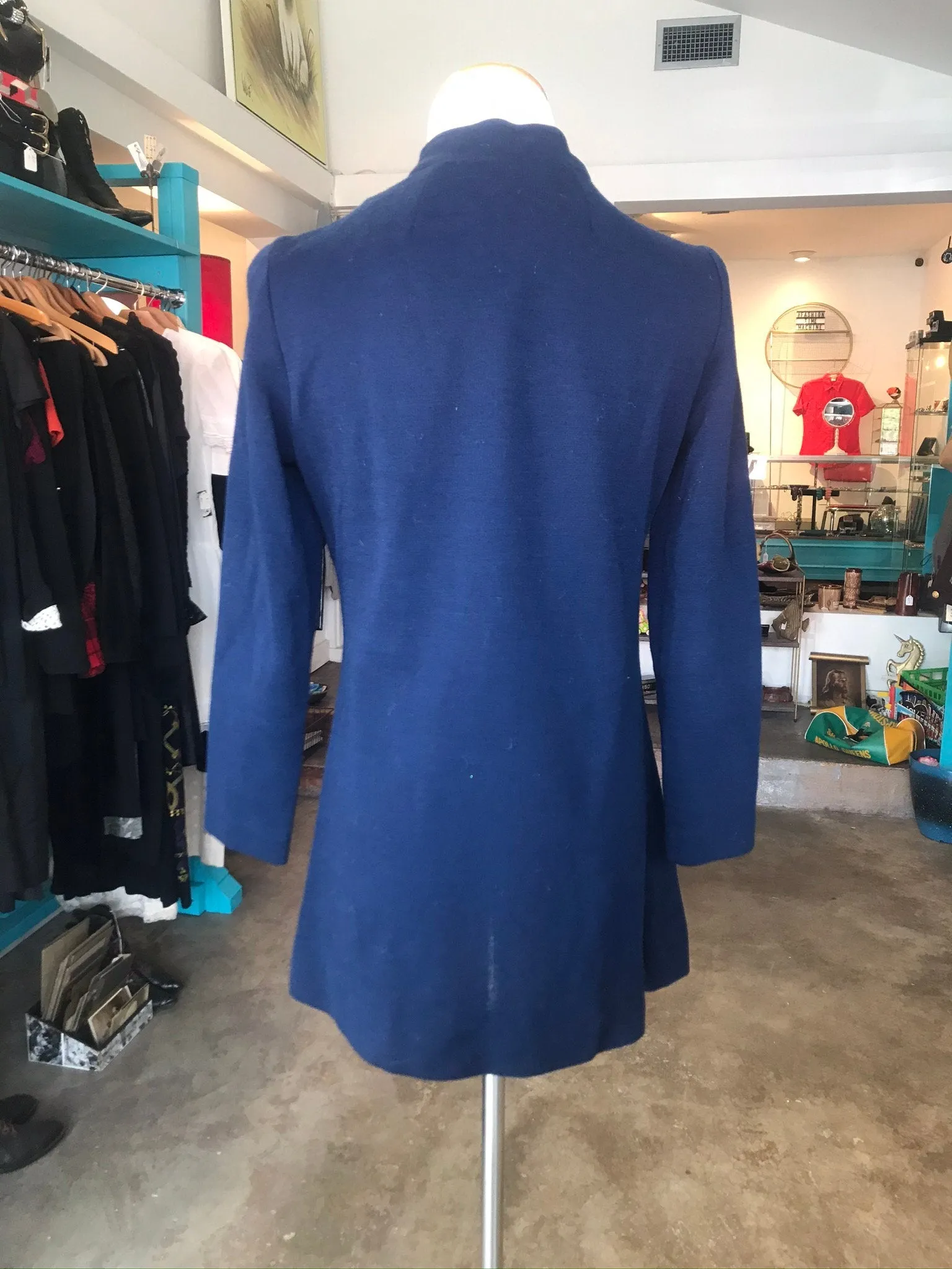 Vintage 1960's Mod Space Age Navy Blue White Button Jacket