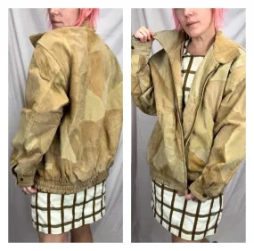 Vintage 1970s | Tan Leather Patchwork Bomber Jacket | Size M