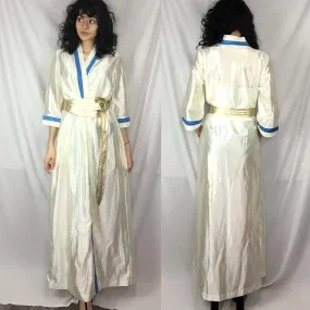 Vintage 70s Blue & White Robe by Classics of California Boho Lounge Goddess S