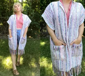 Vintage 70s | Boho Hippie Hand Woven Gypsy Festival Fringe Vest Cape | Free Size