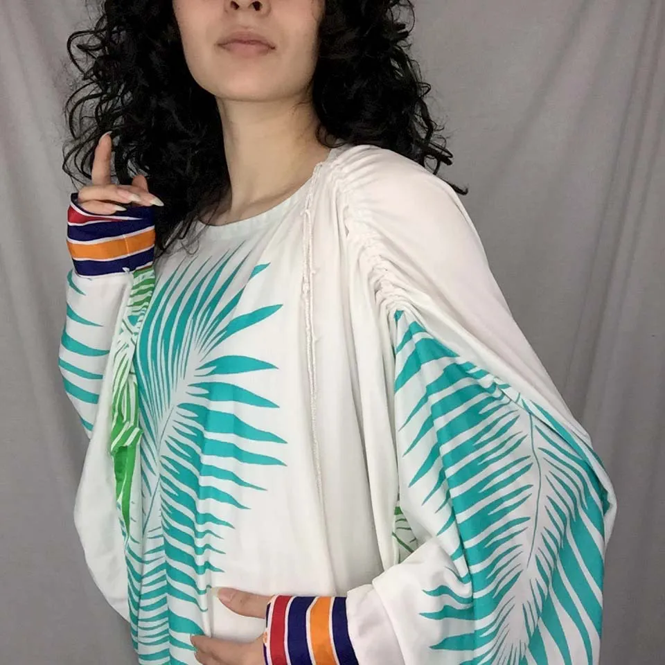 Vintage 70s | Kaftan Nylon Boho Lounge Goddess Robe | Free Size