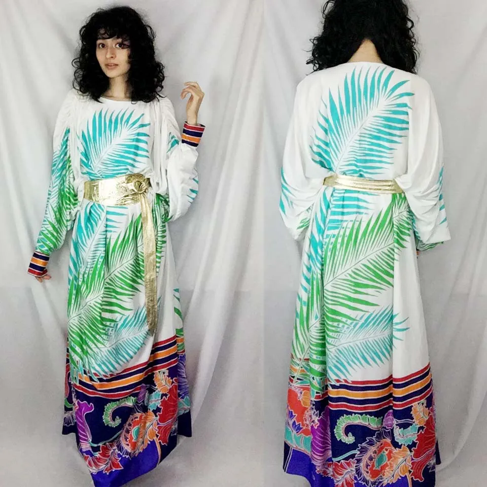 Vintage 70s | Kaftan Nylon Boho Lounge Goddess Robe | Free Size