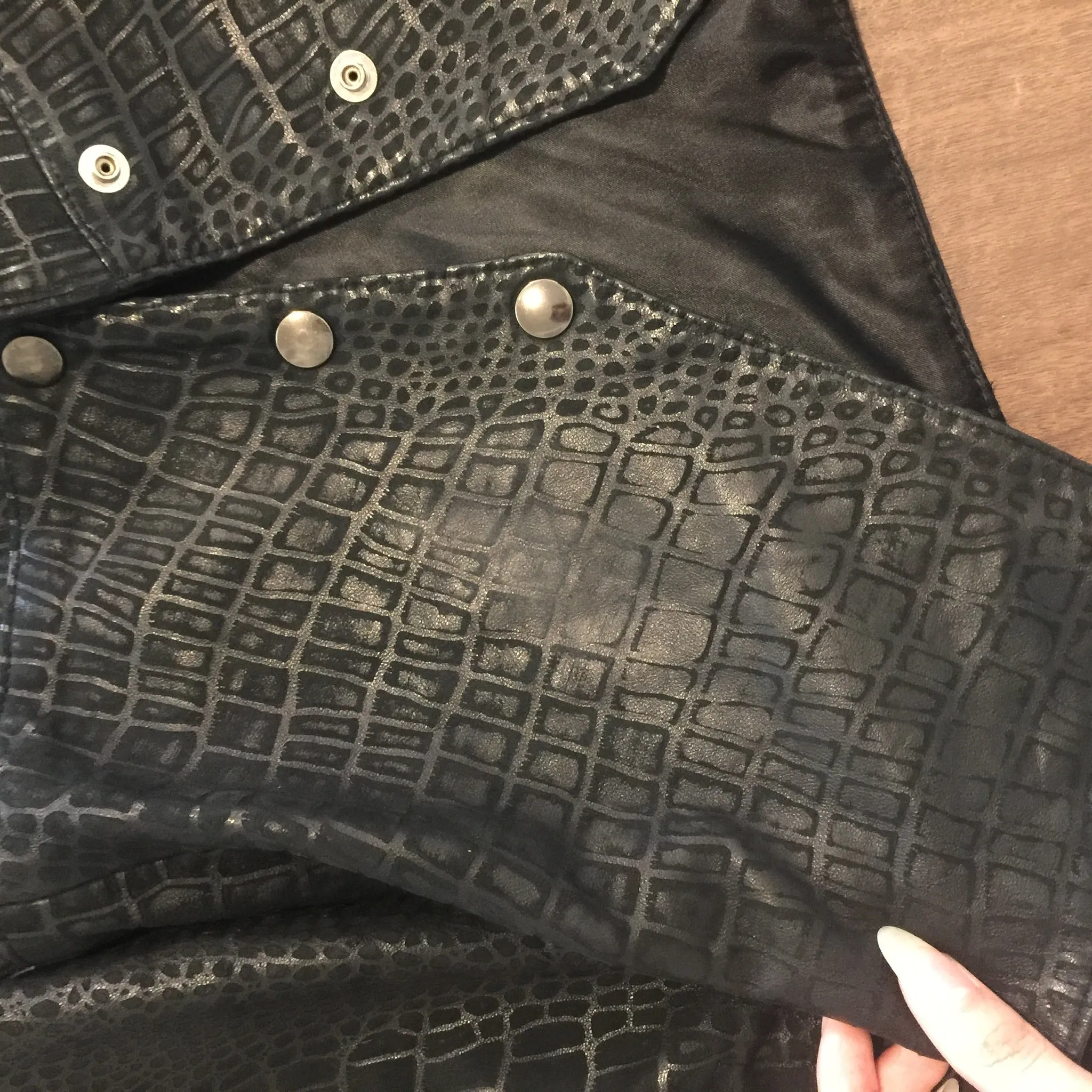 Vintage 80s 90s | Black Grunge Croc Leather Jacket by Paula Antinori | L