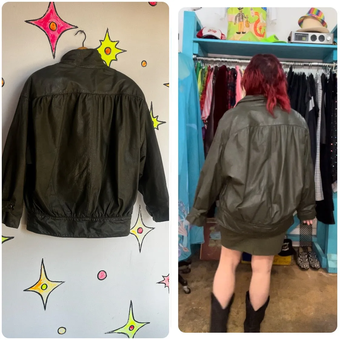 Vintage 80s | Olive Buttery Soft Leather Grunge Motorcycle Bomber Jacket | M