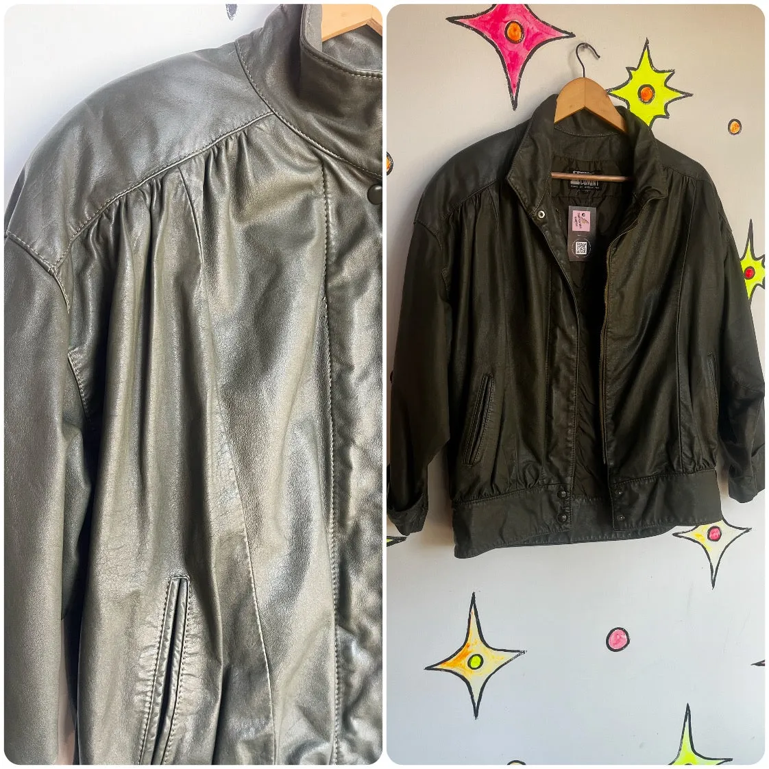 Vintage 80s | Olive Buttery Soft Leather Grunge Motorcycle Bomber Jacket | M