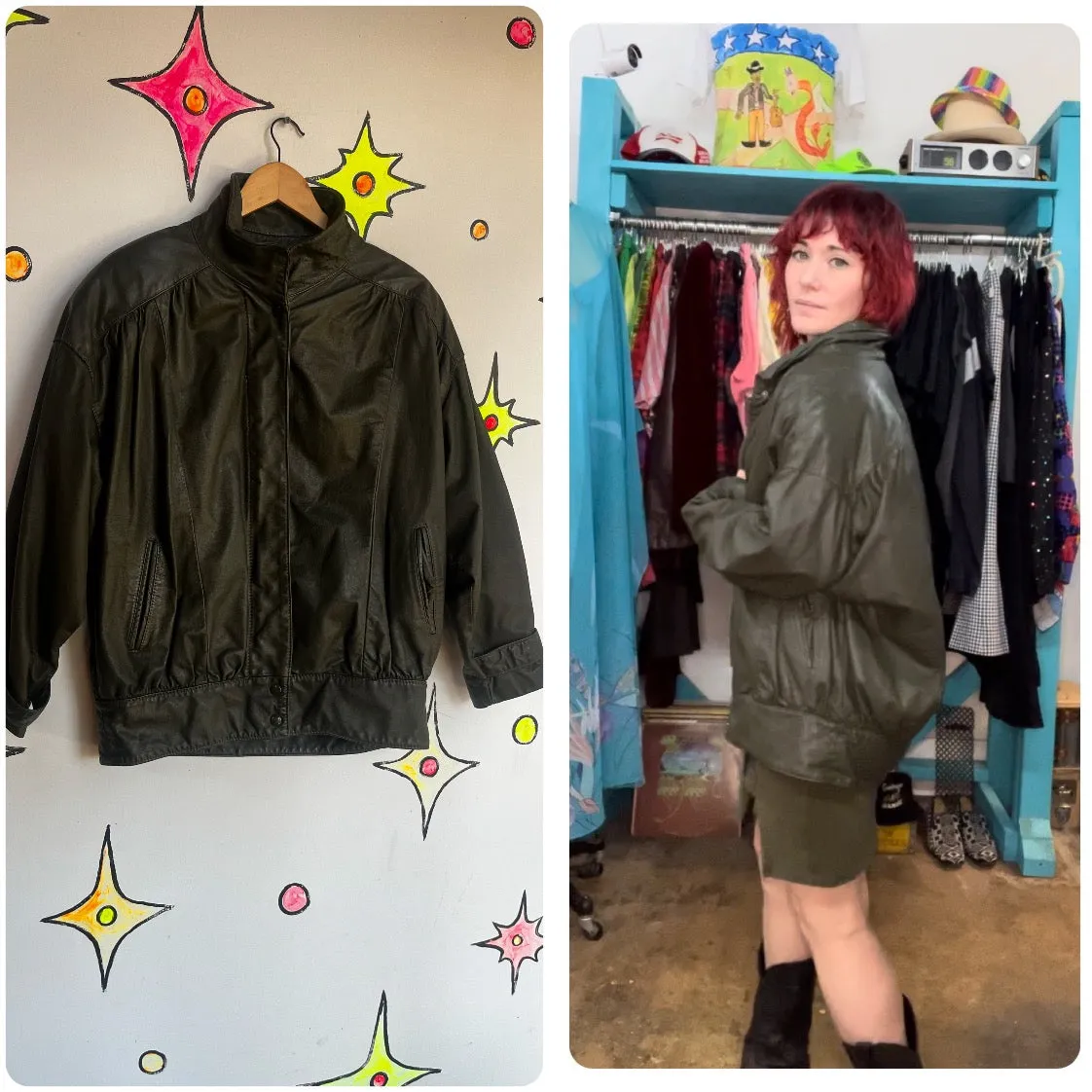 Vintage 80s | Olive Buttery Soft Leather Grunge Motorcycle Bomber Jacket | M