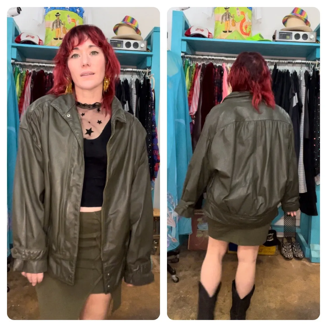 Vintage 80s | Olive Buttery Soft Leather Grunge Motorcycle Bomber Jacket | M