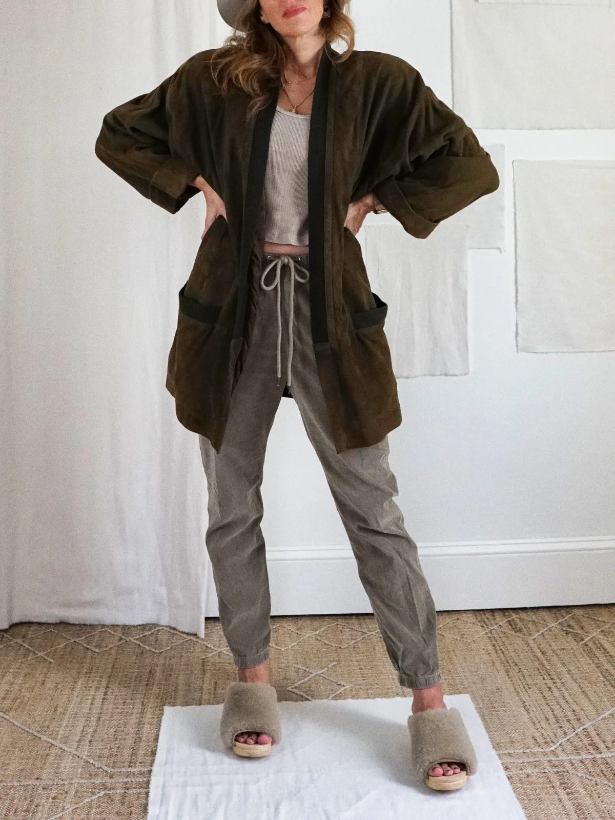 Vintage Olive Suede Contrast Wool Jacket