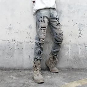 Vintage Ripped Skinny Jeans Pants Men Streetwear Hole Biker Jeans Hip Hop Denim Trousers WB608