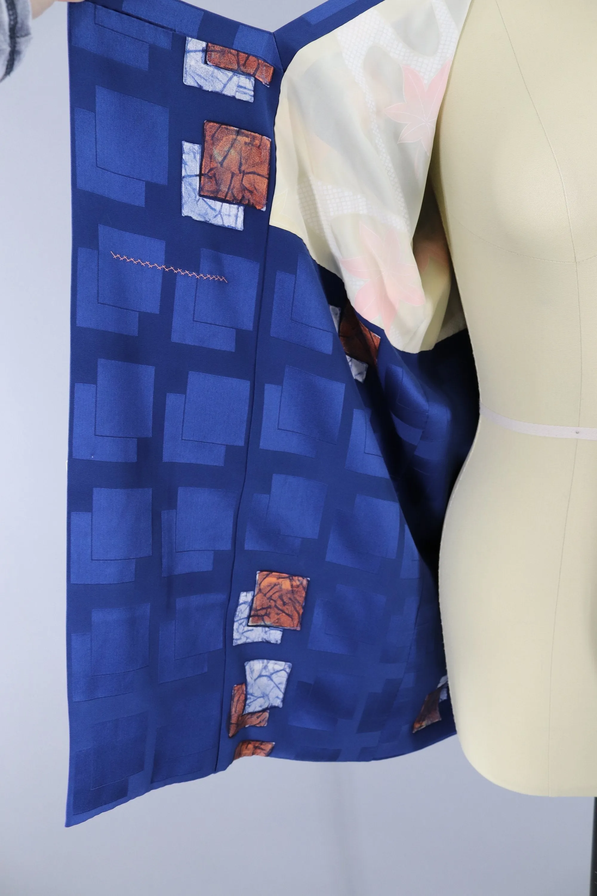 Vintage Silk Michiyuki Kimono Coat / Blue Satin Copper Batik