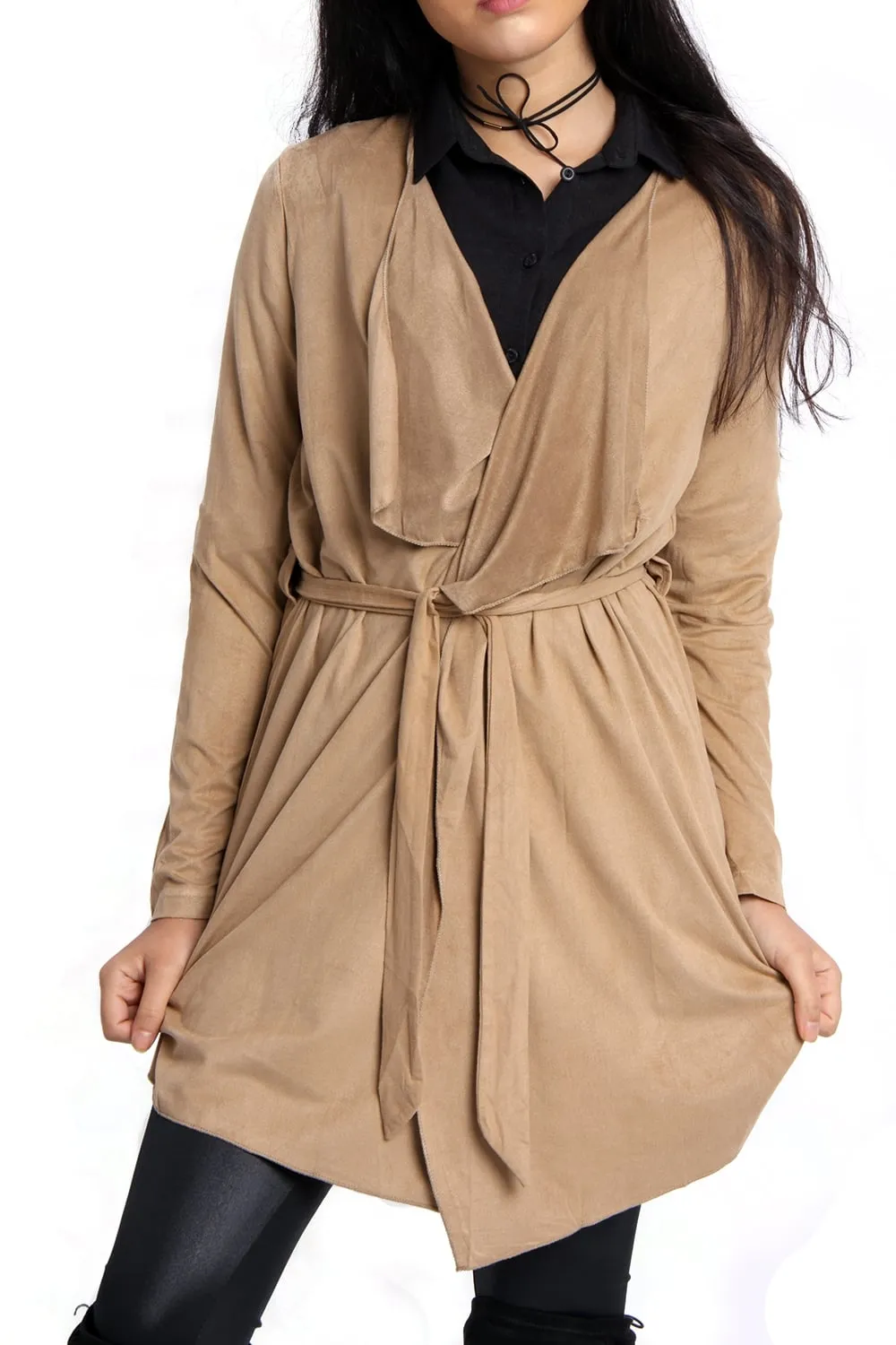 Waterfall Faux Suede Belt Jacket