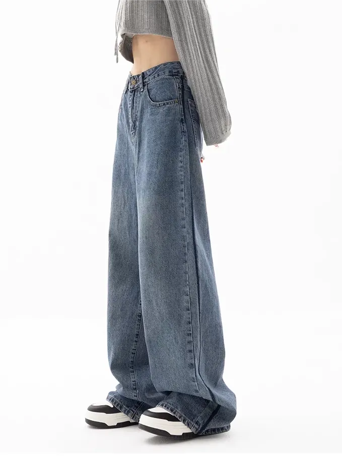 Wenkouban 2000s Blue Baggy Boyfriend Jeans