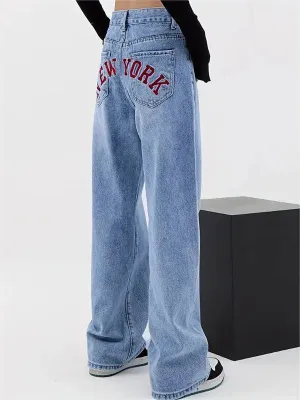 Wenkouban Baggy boyfriend jeans with an embroidered motif on the back