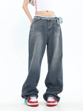 Wenkouban Blue denim baggy boyfriend jeans