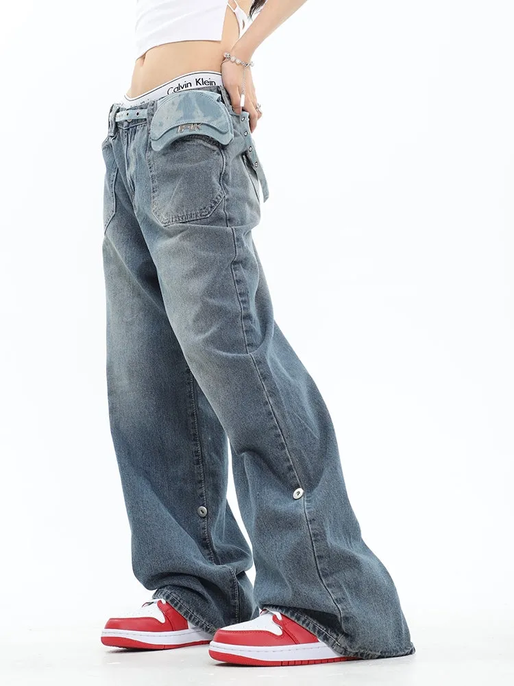 Wenkouban Blue denim baggy boyfriend jeans