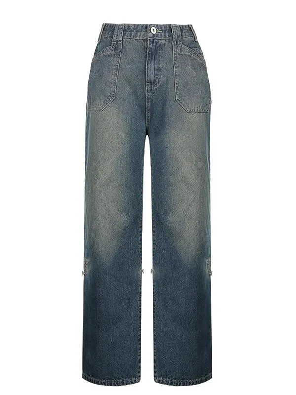 Wenkouban Blue denim baggy boyfriend jeans