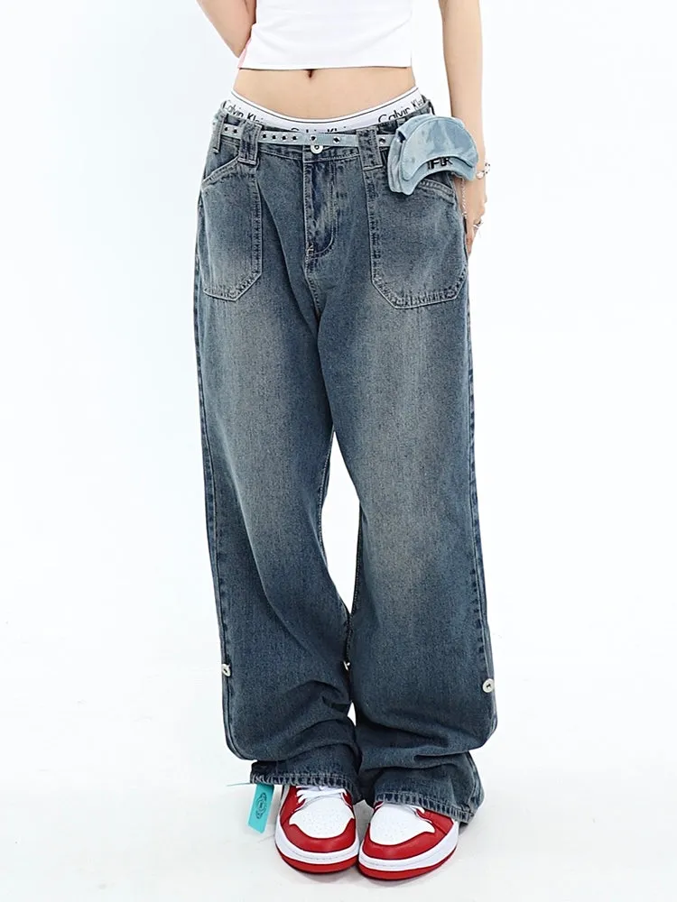 Wenkouban Blue denim baggy boyfriend jeans