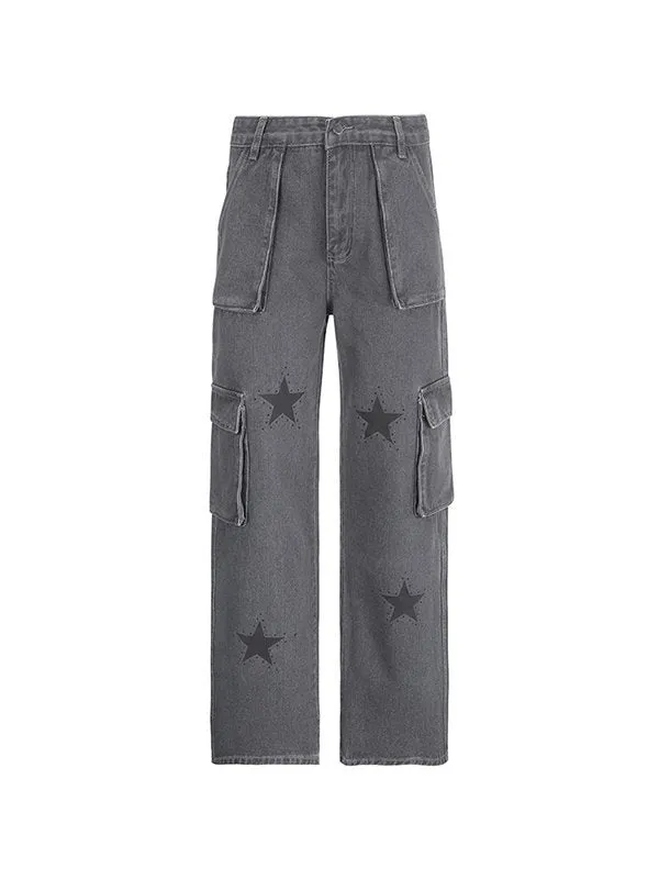 Wenkouban Star print boyfriend cargo jeans