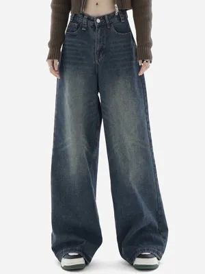 Wenkouban Vintage baggy boyfriend jeans with washed effect