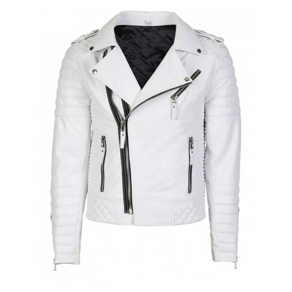 White Biker Quilted Leather Jacket