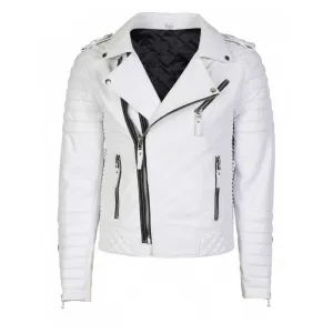 White Biker Quilted Leather Jacket