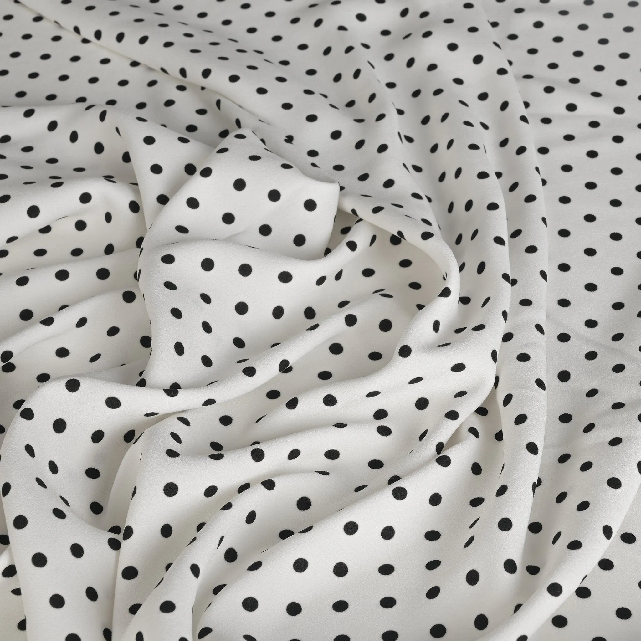 White Polka Dot Crepe Fabric 3475