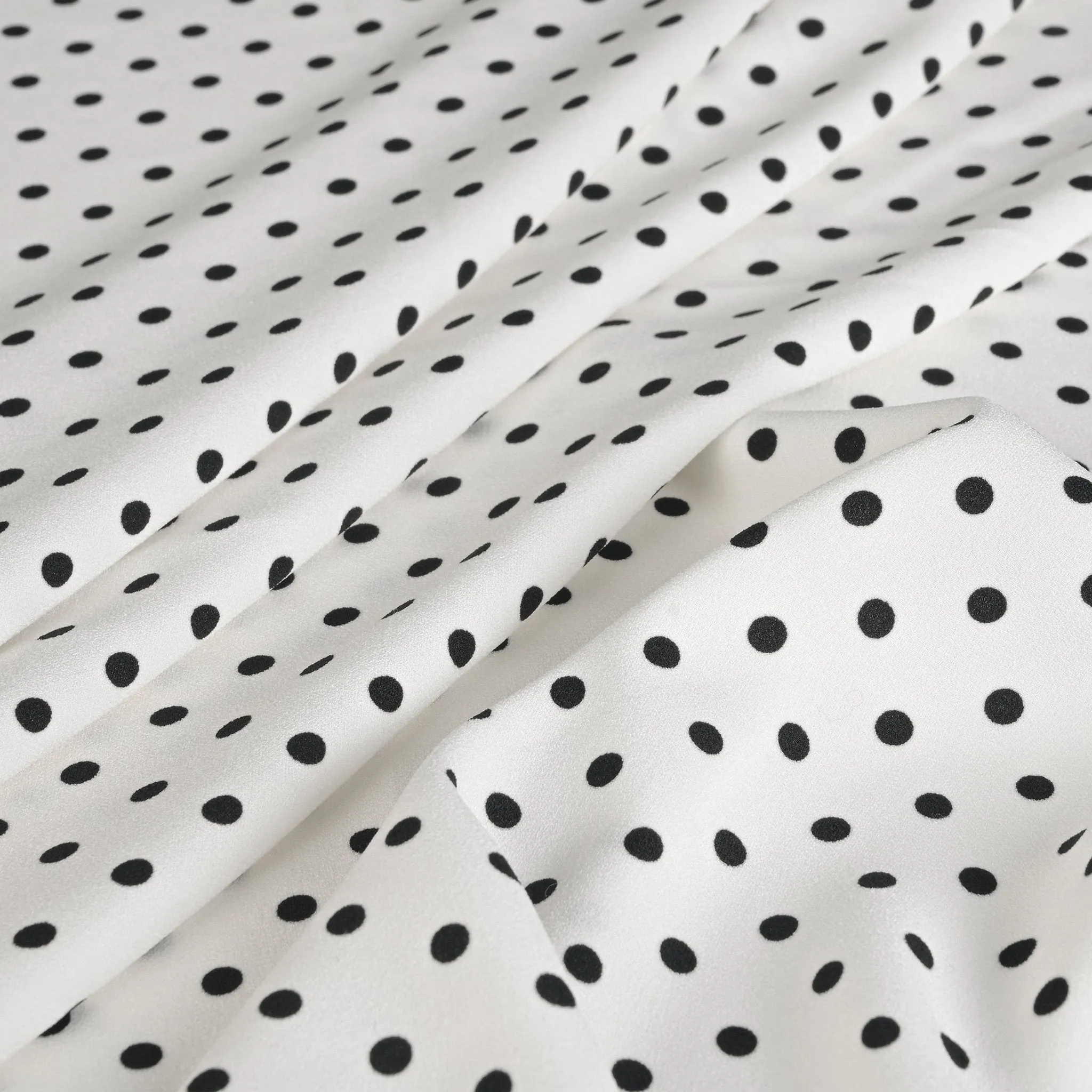 White Polka Dot Crepe Fabric 3475