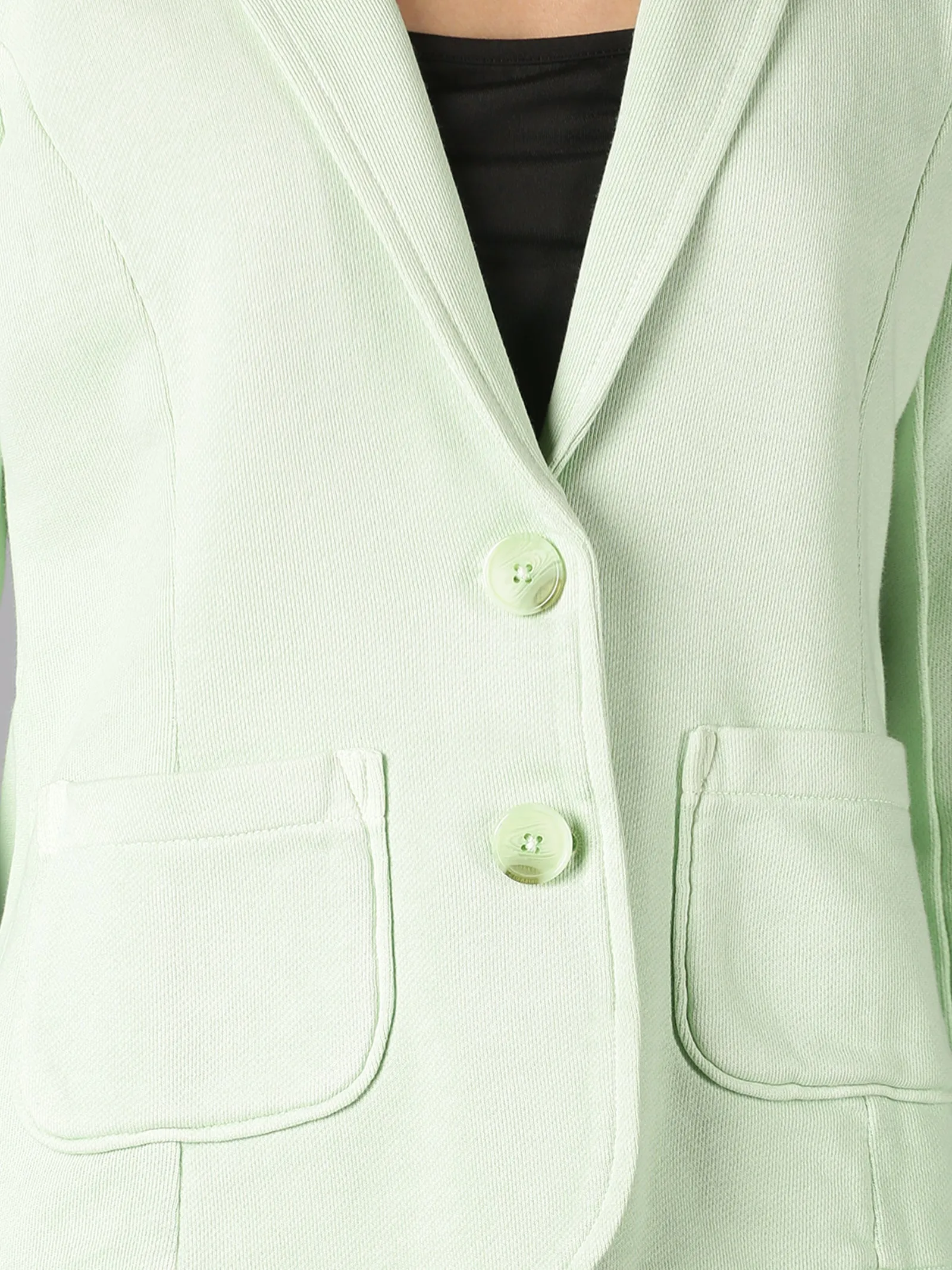 Women Green Solid Single Breasted Regular Blazer