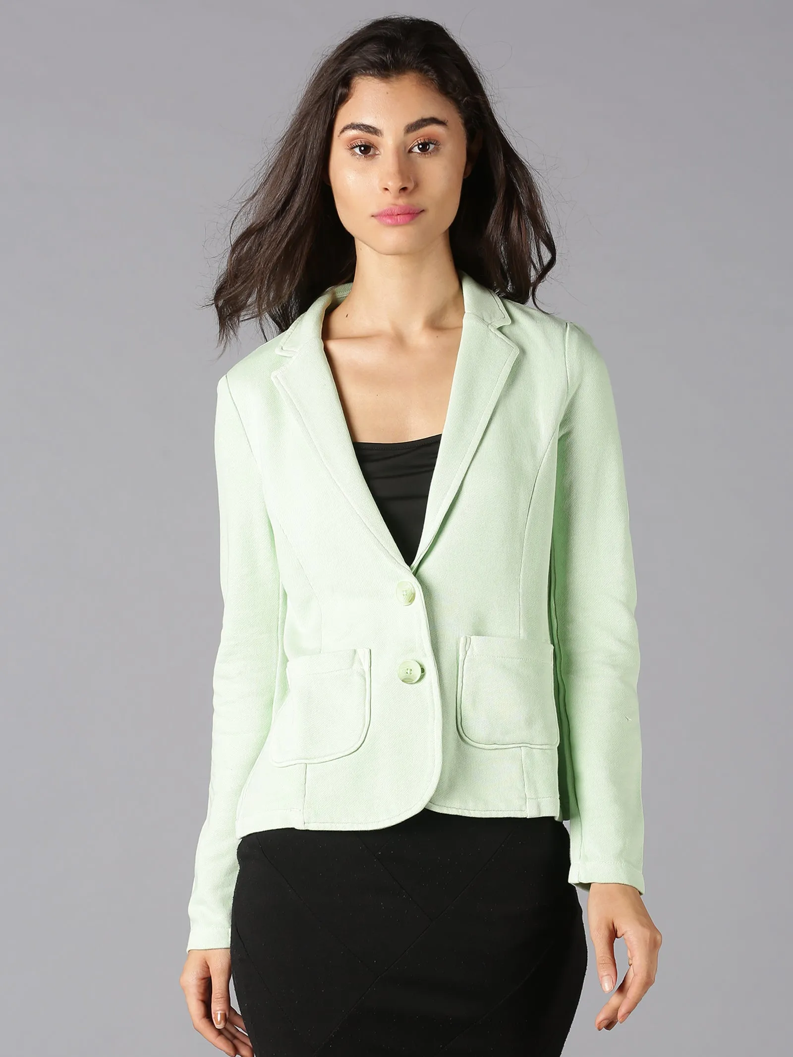 Women Green Solid Single Breasted Regular Blazer