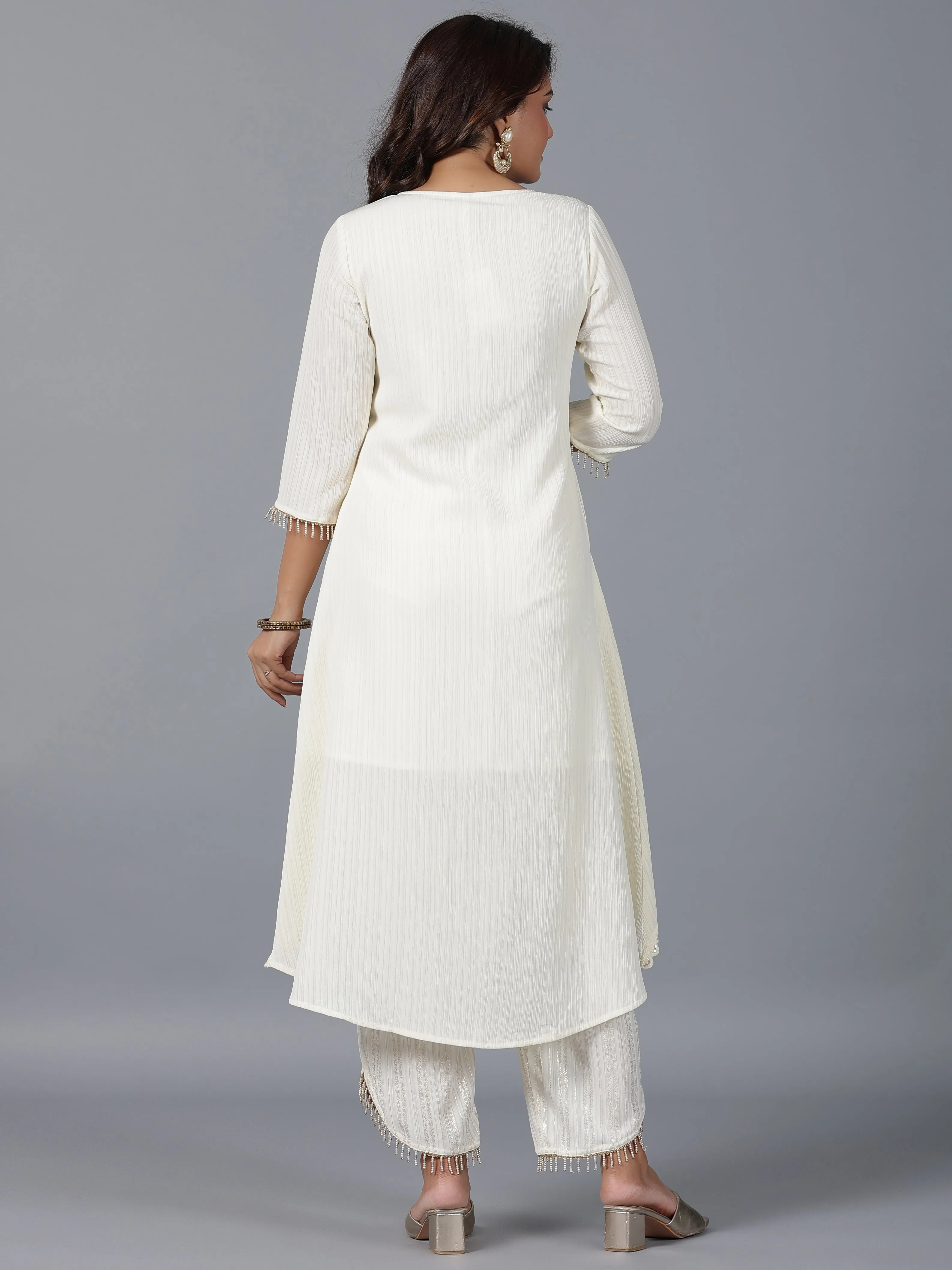 Women Ivory Magnus Embellished High-Low Kurta And Pants Set