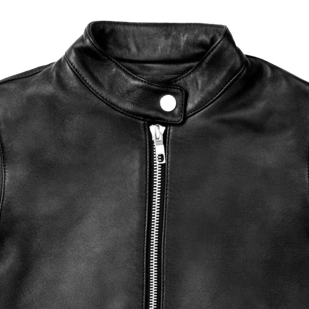 Womens Black Cafe Racer Leather Jacket