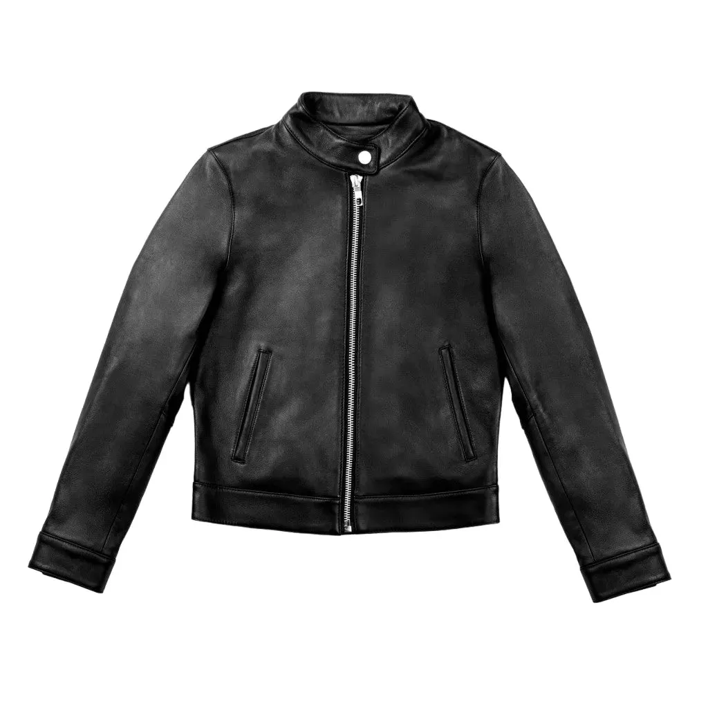 Womens Black Cafe Racer Leather Jacket