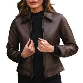 Womens Brown Genuine Leather Jacket