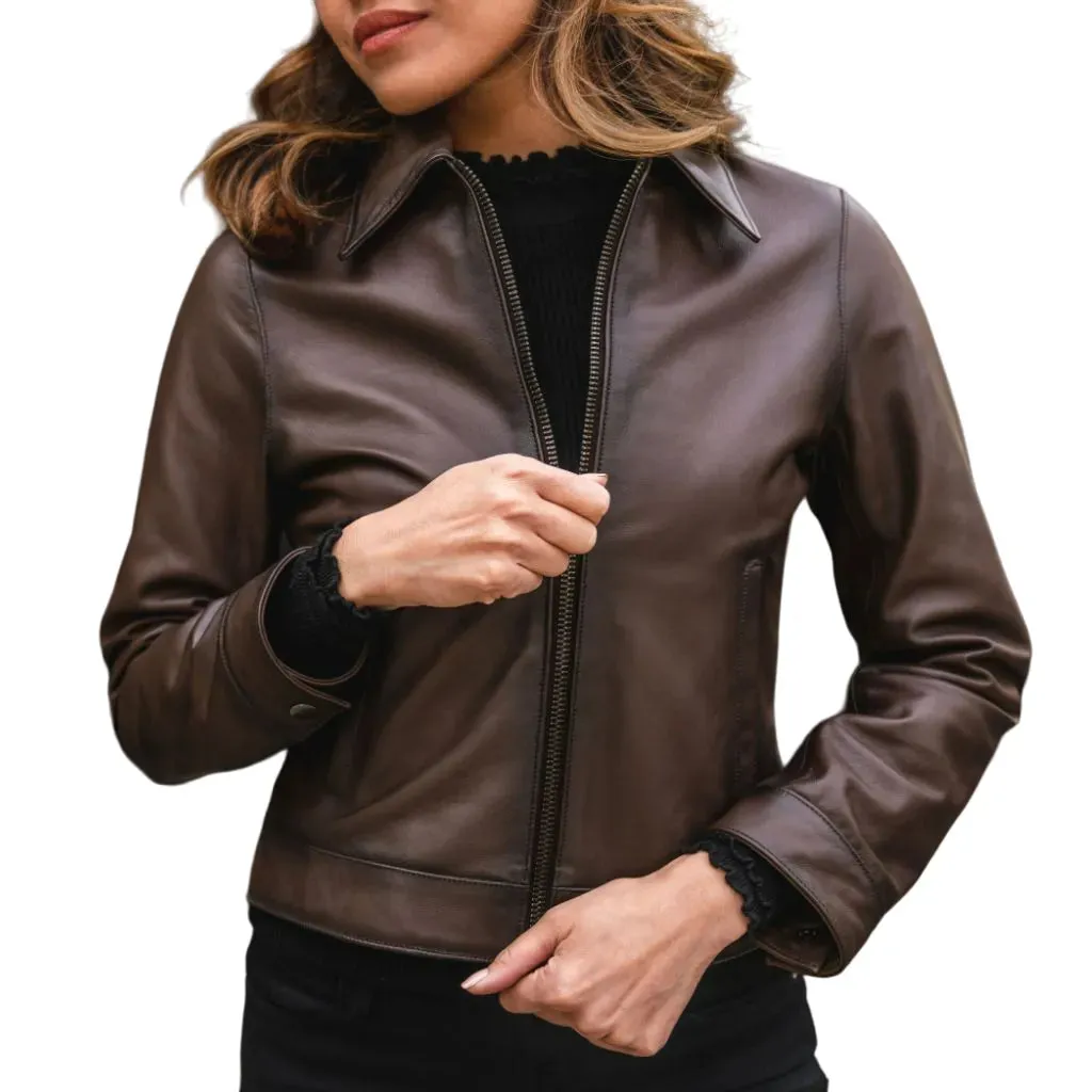 Womens Brown Genuine Leather Jacket