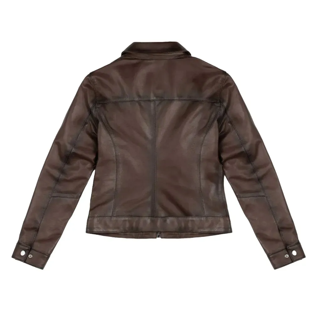 Womens Brown Genuine Leather Jacket