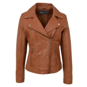 Womens Genuine Leather Biker Jacket Fitted Designer Style Myla Tan