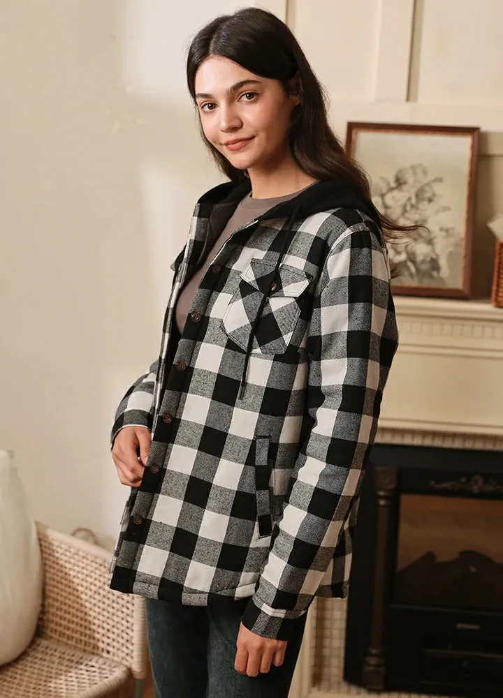 Women's Matching Family Black White Quilted Flannel Hoodie