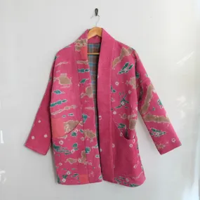 XS Pink with Amorphous Green and Tan Shapes Anoushka Jacket LL173