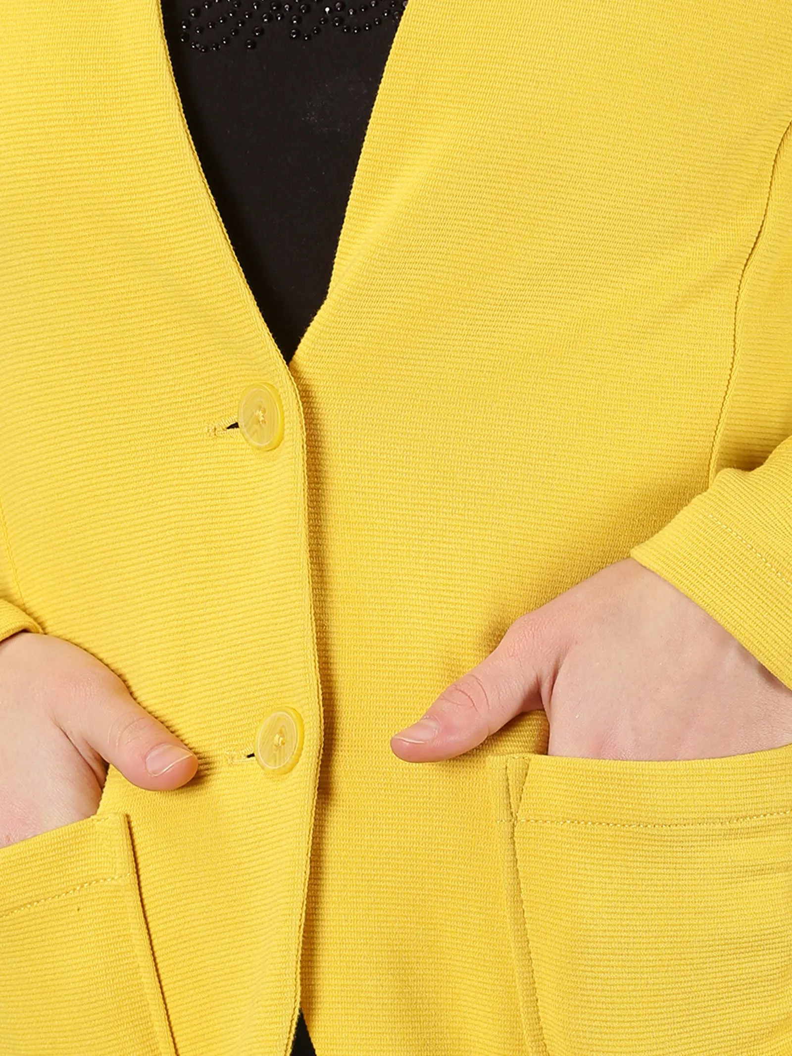 Yellow Full Sleeve Solid Women Jacket