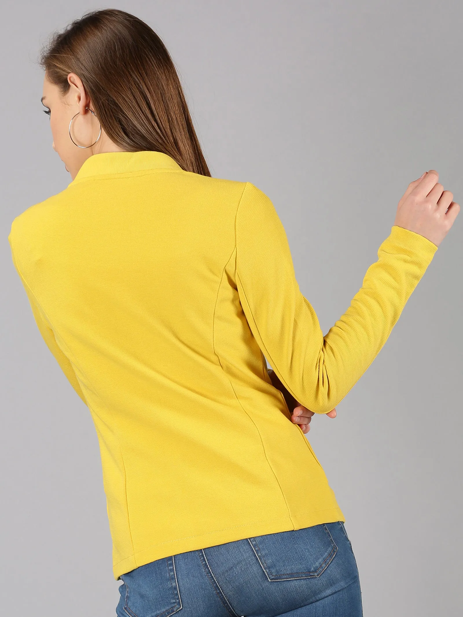 Yellow Full Sleeve Solid Women Jacket