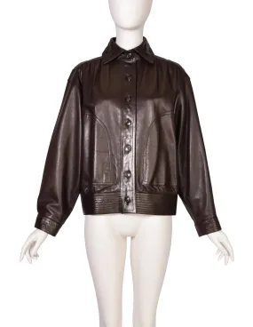 Yves Saint Laurent Vintage AW 1978 Chocolate Brown Lambskin Leather Bomber Style Jacket